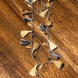 Gold and Tan Tassel Necklace